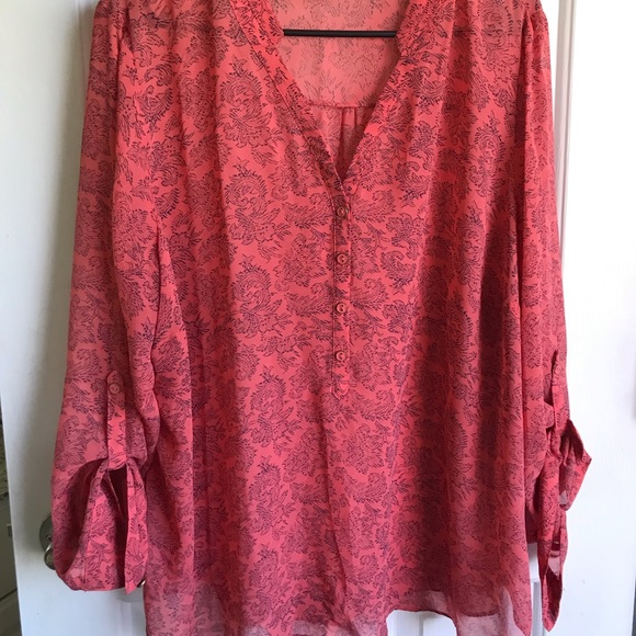 a.n.a Tops - NWOT Coral Floral Sheer Blouse